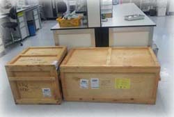 The laboratory equipment (benzene line) in boxes